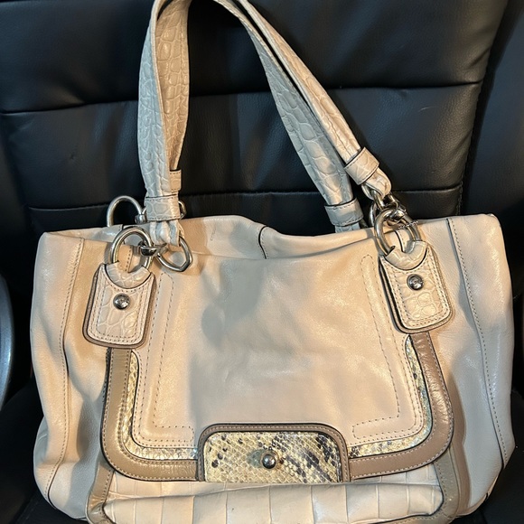 Coach Handbags - COACH Leather Python Medium Bag Beige & Double Tags